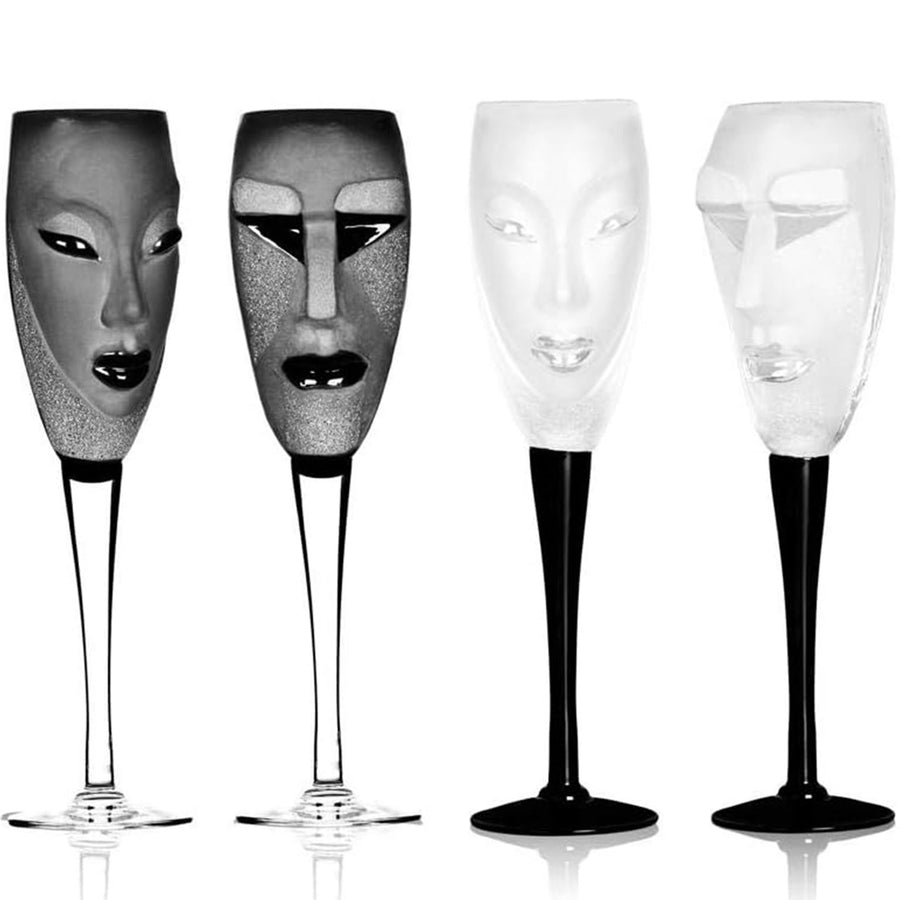 Maleras Crystal Champagne Glass Electra Clear with other drink ware accessories from Masque collection on a white back ground for modern interiors available at Spacio India from Bar Accessories Collection.