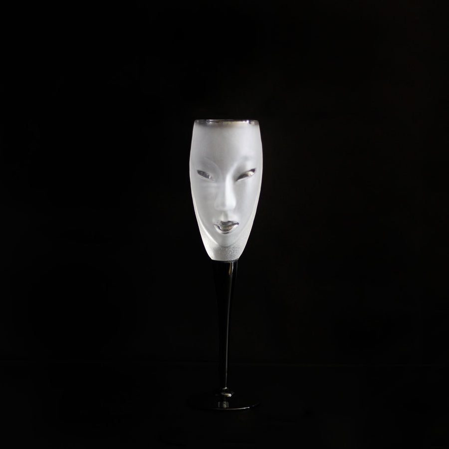 Maleras Crystal Champagne Glass Electra Clear from Masque collection on black back ground for modern interiors available at Spacio India from the Drink ware of Bar Accessories Collection.