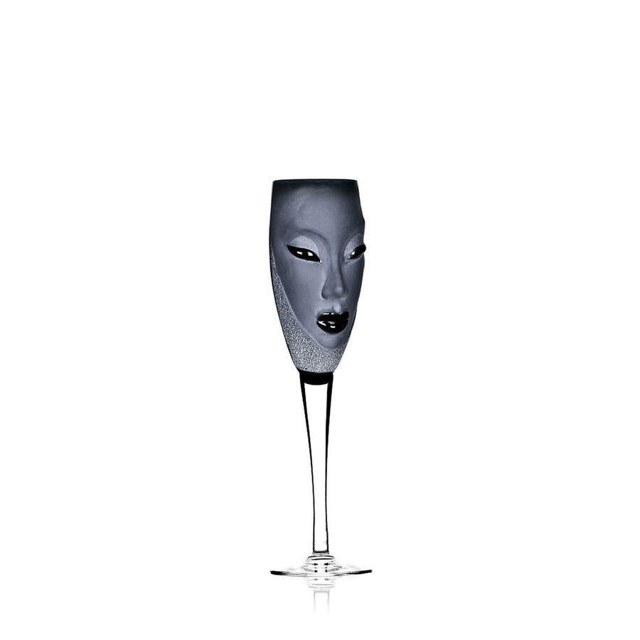 Side look of Maleras Crystal Champagne Glass Electra Black from Masque collection on a white back ground for modern interiors available at Spacio India from the Drink ware of Bar Accessories Collection.