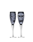 Maleras Crystal Champagne Glass Electra Black with Kubik Black from Masque collection on a white back ground for modern interiors available at Spacio India from the Drink ware of Bar Accessories Collection.