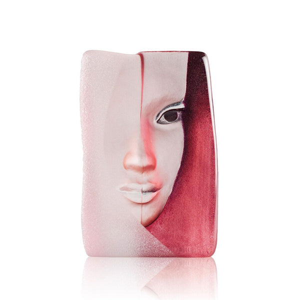 An exquisite Maleras Crystal Sculpture Mazzai Red, featuring the intricate detailing of a woman's face, adorned with stunning Mazzai Red accents.