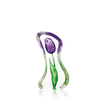 Maleras Crystal Sculpture Tulip Purple Small on a white background, available at Spacio India from the Sculptures and Art Objects Collection