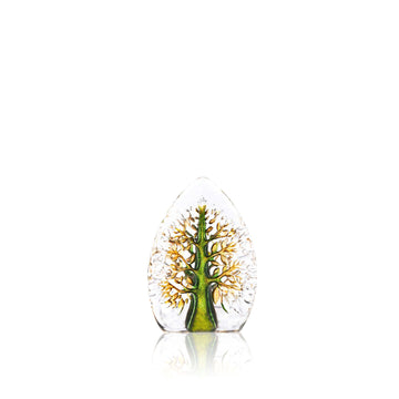 Maleras Crystal Sculpture Yggdrasil Green Yellow Small on a white background, available at Spacio India from the Sculptures and Art Objects Collection