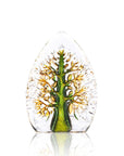 Close up of Maleras Crystal Sculpture Yggdrasil Green Yellow Small on a white background, available at Spacio India from the Sculptures and Art Objects Collection