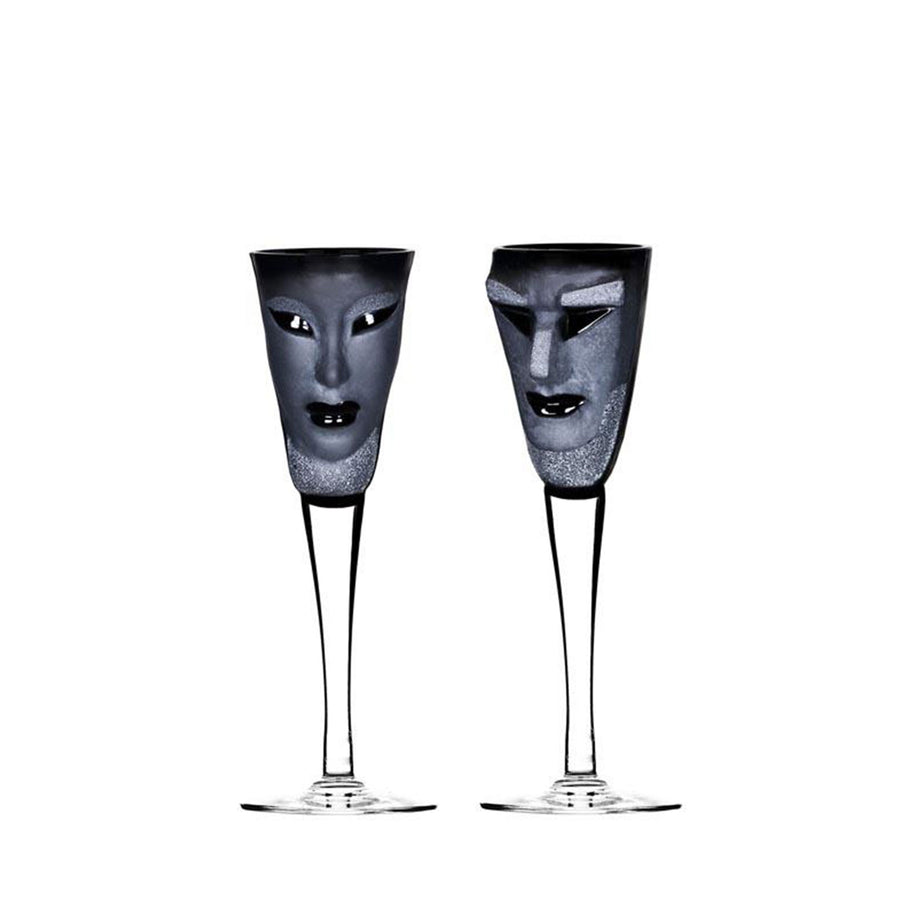 Maleras Crystal Wineglass Kubik Black with Electra Black Wineglass from Masque collection on a white back ground for modern interiors available at Spacio India from the Drink ware of Bar Accessories Collection.