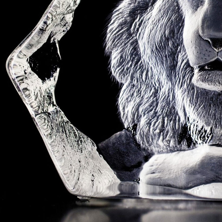 A close left corner look of Maleras Crystal Lion Sculpture Limited Edition available at Spacio India from the Sculptures and Art Objects Collection