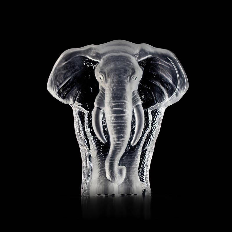 Maleras Crystal Sculpture Small Elephant on a black back ground available at Spacio India from the Sculptures and Art Objects Collection