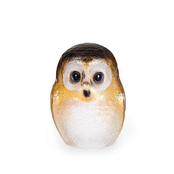 Front view of Maleras Small Crystal Brown Owl Swedish Glass Art, emphasizing the craftsmanship and soft brown tones, offered by the international brand Maleras, available at Spacio India.