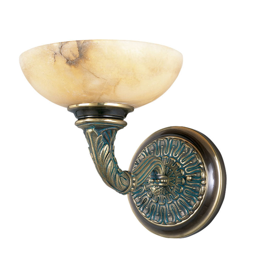 Decorative wall sconce with alabaster shade on a white background