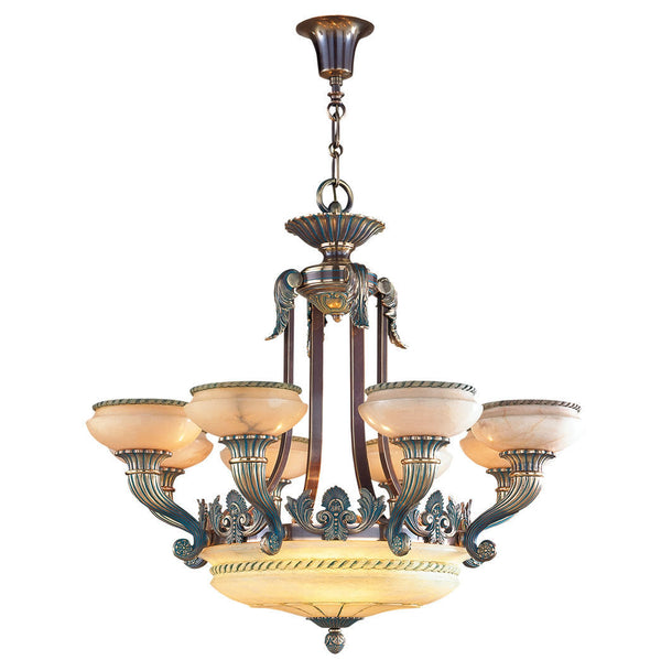 Decorative chandelier in white alabaster with intricate design on a white background from Mariner available at Spacio in India. 