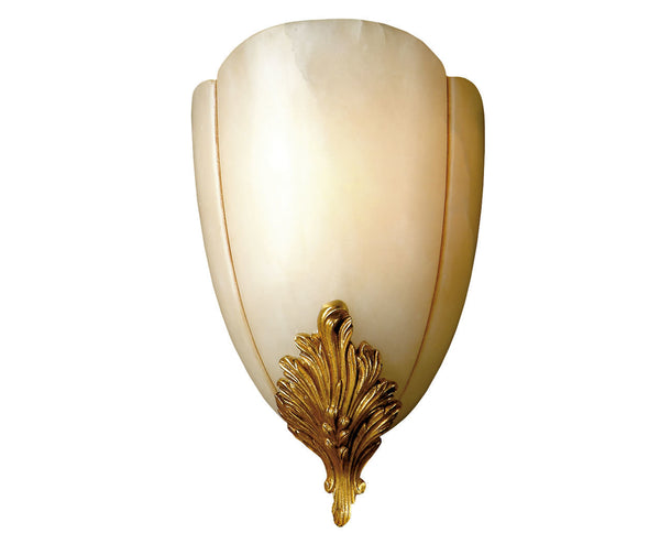 Decorative wall sconce with gold leaf detailing on a white background