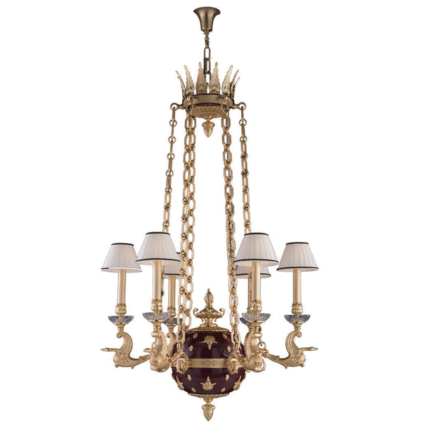 Decorative classic chandelier with 6 arms on a white background by Mariner, available at Spacio's Mumbai &?Kolkata retail stores in India.