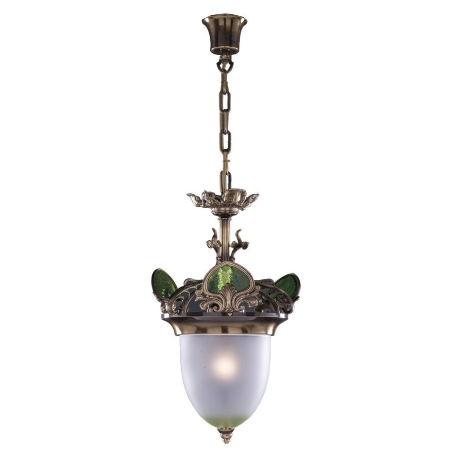 Decorative pendant light with intricate design on a white background