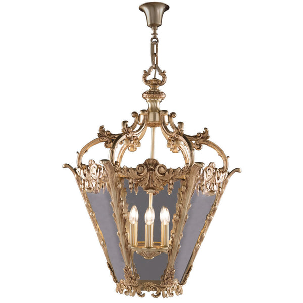 Decorative chandelier with intricate gold detailing on a white background