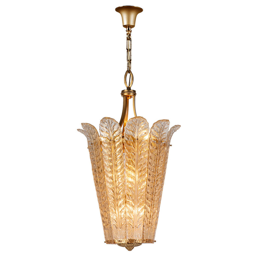 Decorative ceiling light fixture with leaf-like design on a white background