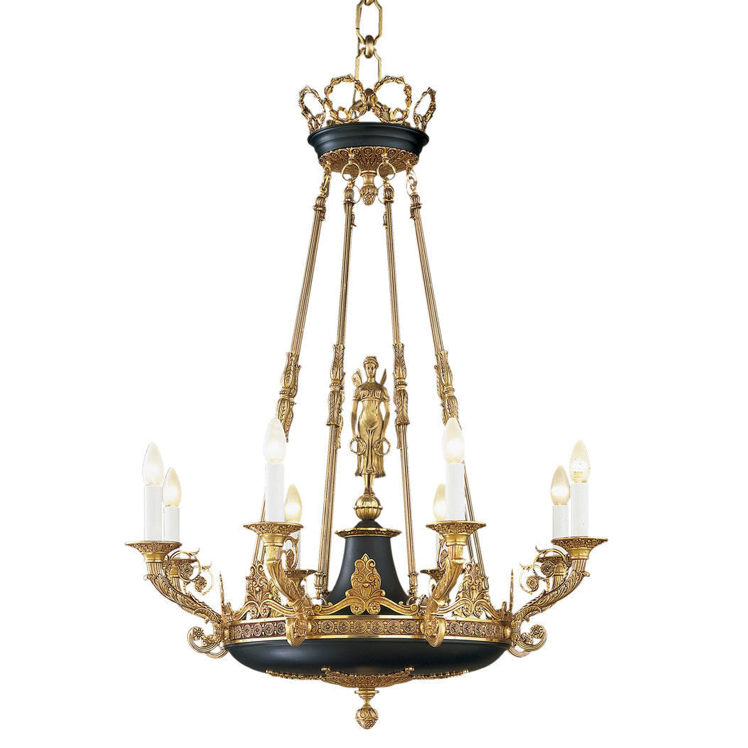Decorative chandelier with gold and black details on a white background from Mariner available at Spacio retail stores in Mumbai & Kolkata. 