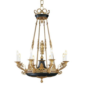 Decorative chandelier with gold and black details on a white background from Mariner available at Spacio retail stores in Mumbai & Kolkata. 