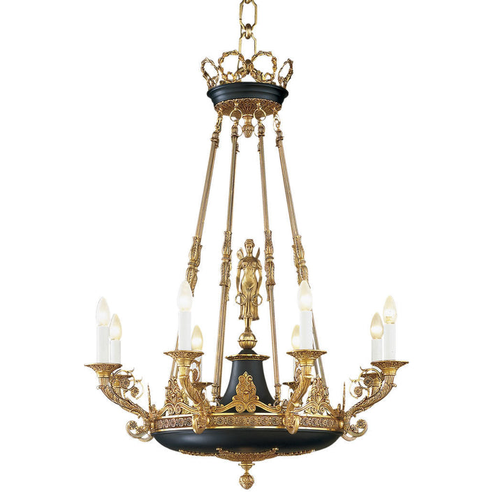 Decorative chandelier with gold and black details on a white background from Mariner available at Spacio retail stores in Mumbai & Kolkata. 