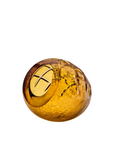 Amber-colored crystal centre piece with a cracked texture on a white background