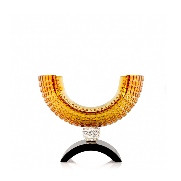 Mario Cioni Crystal Amber Bowl with Black base on a White back ground available at Spacio India for luxury home decor accessories collection of Bowls & Centerpieces.
