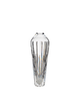 Clear crystal vase on a white background, by Mario Cioni, available at Spacio retail stores in India. 