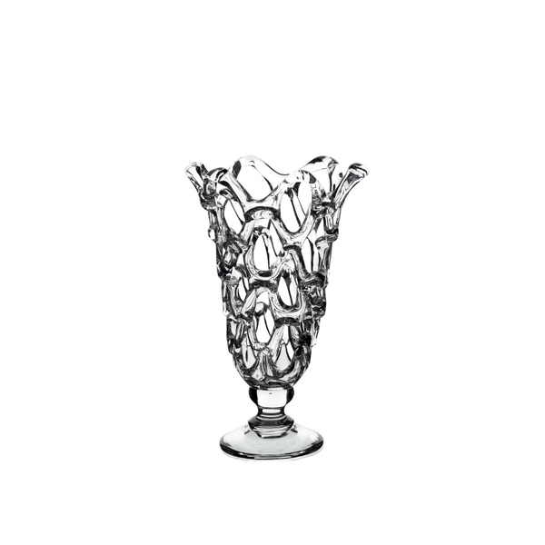 Clear crystal vase with intricate design on a white background from Mario Cioni available at Spacio in India. 