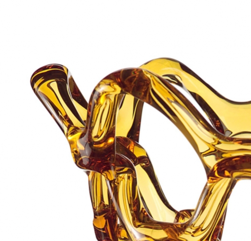 A Mario Cioni Crystal Arabesque Vase Amber with a curved shape, inspired by Arabesque designs.