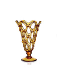 An Mario Cioni Crystal Arabesque Vase Amber vase with crystal ware, designed by Mario Cioni, set against a white background.