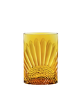 Yellow crystal vase with flower design on a white background