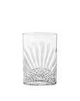 Clear crystal vase with decorative base on a white background