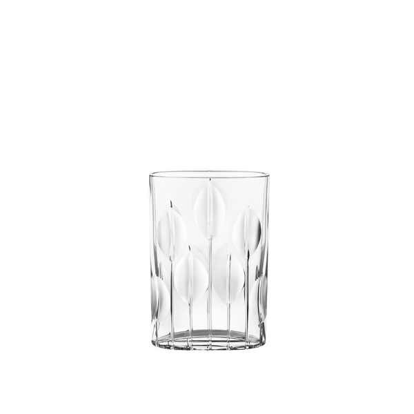 Clear crystal vase with tulip design on a white background