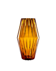 Orange crystal vase with a textured surface on a white background