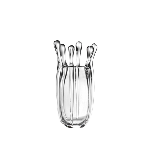 Clear crystal vase with unique design on a white background