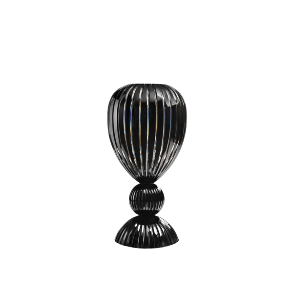 Black ribbed crystal vase on a white background