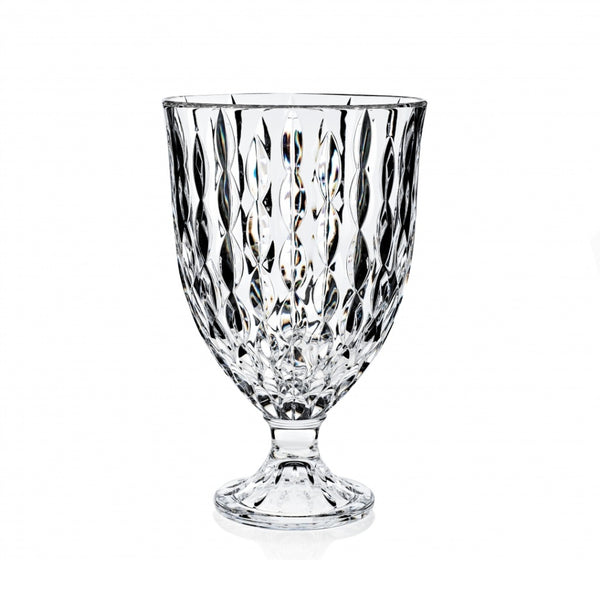 Clear crystal with textured design on a white background