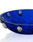 Close look of Mario Cioni Crystal Purpose Blue Large Bowl Nickel Walnuts by Tondo Doni on white back ground available at Spacio India for luxury home decor accessories collection of Bowls.