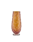 Decorative crystal vase with a textured pattern on a white background