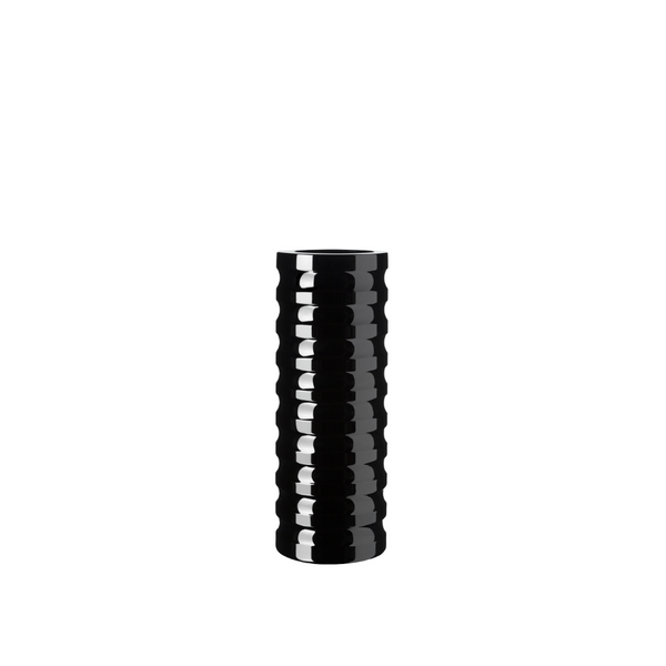 Black textured cylindrical crystal vase on a white background