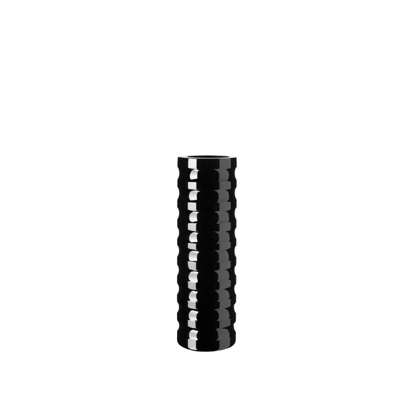 Black textured cylindrical crystal vase on a white background