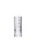Clear crystal vase with grid pattern on a white background