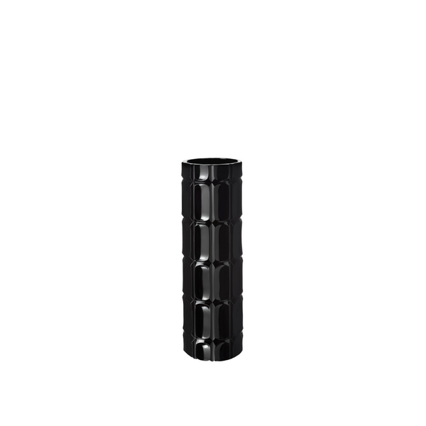 Black textured cylindrical crystal vase on a white background