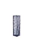 Tall, rectangular crystal vase on a white background