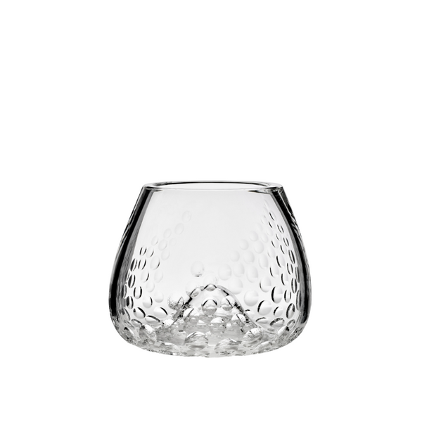 Crystal vase with textured base on a white background by Mariocioni available at Spacio in India. 