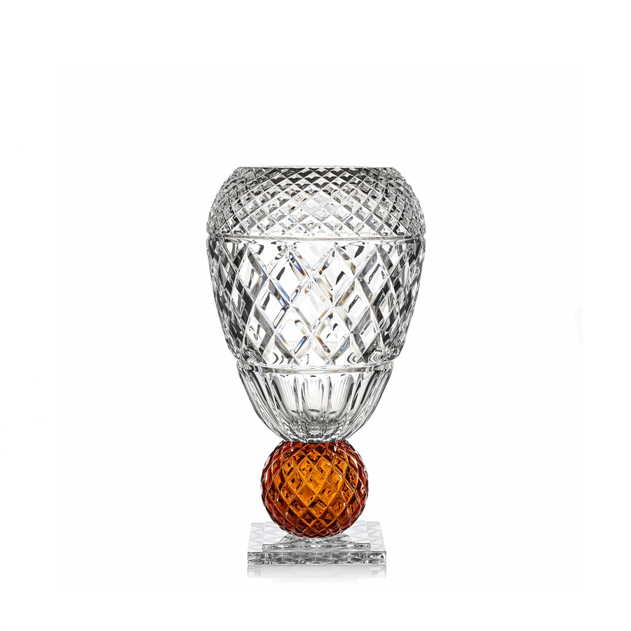 Mario Cioni Crystal Katherina Vase 2123 44 884 with Amber Sphere available at Spacio India for luxury home decor accessories collection of Vases & Centerpieces.