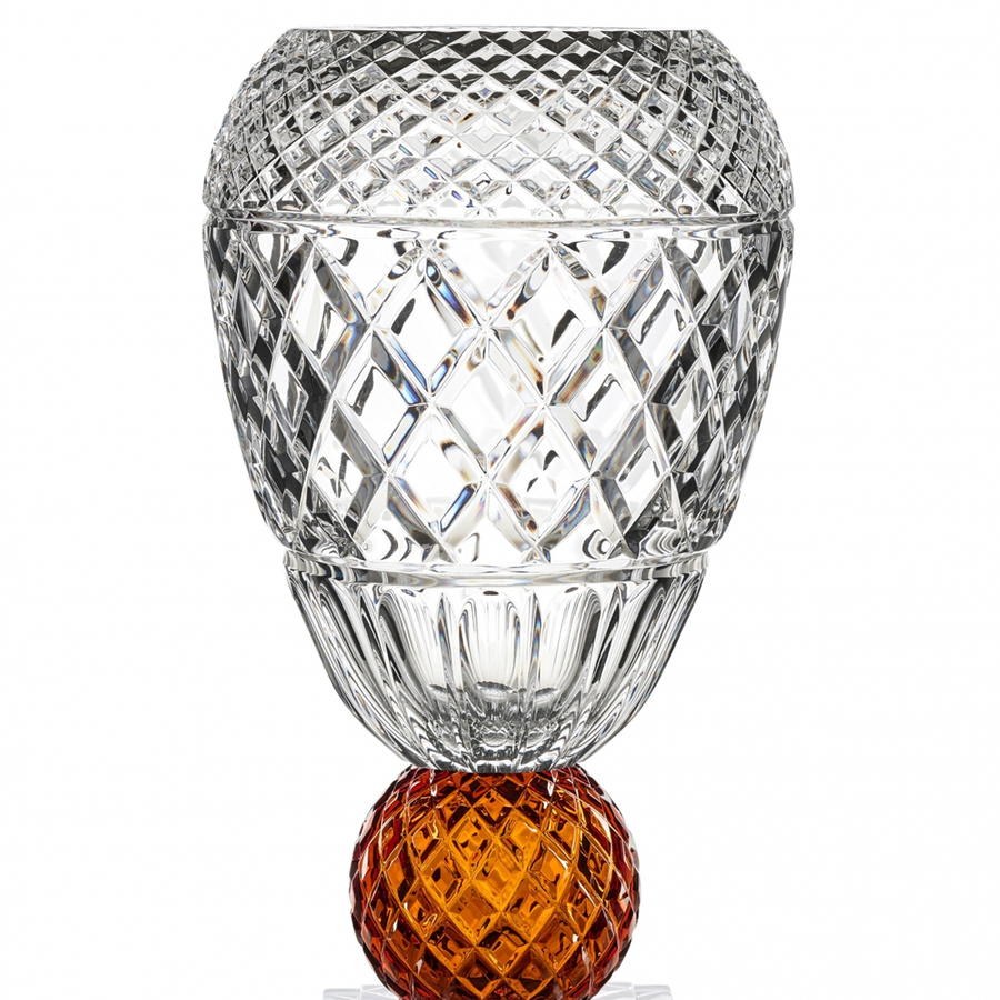 Close look of Mario Cioni Crystal Katherina Vase 2123 44 884 with Amber Sphere available at Spacio India for luxury home decor accessories collection of Vases & Centerpieces.