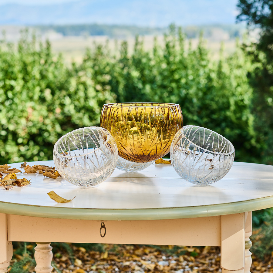  Mario Cioni Crystal Nova with 4 bowls elements on coffee table for outdoor decor available at Spacio India for luxury home decor collection of decorative bowls.