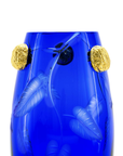 Close look of Mario Cioni Crystal Purpose Blue Vase Gold Walnuts by Tondo Doni on white back ground available at Spacio India for luxury home decor accessories collection of Vases.