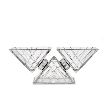 A smaller Mario Cioni Pyramidion Crystal Centrepiece featuring a geometric pyramid-inspired design and square base, handcrafted from lead crystal for elegant interiors.