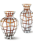 Mario Cioni Crystal Anfora Amber Vase by Tondo Doni with another tall vase on white back ground available at Spacio India for luxury home decor accessories collection of decorative Vases. 