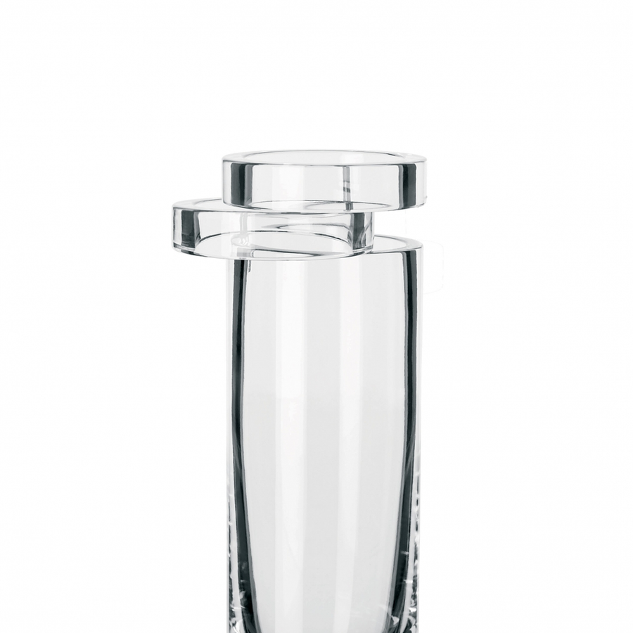 Close look of Mario Cioni A.Y.L.I. Cilindric Clear Crystal Vase by Tondo Doni on a white background available at spacio india for luxury home decor collection of decorative vases.